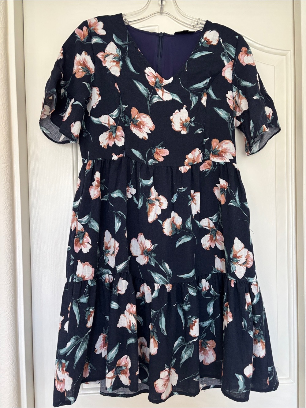 Nursing Queen Navy Floral Midi Dress with Blush Flowers